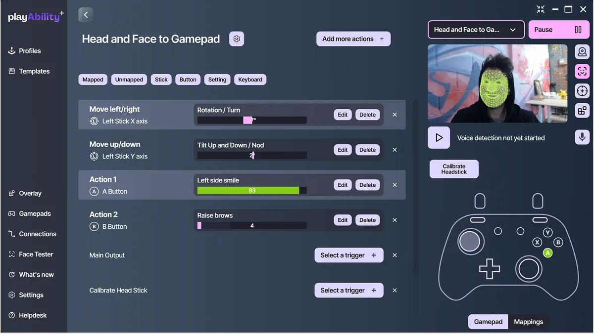 PlayAbility interface mapping inputs to game controls
