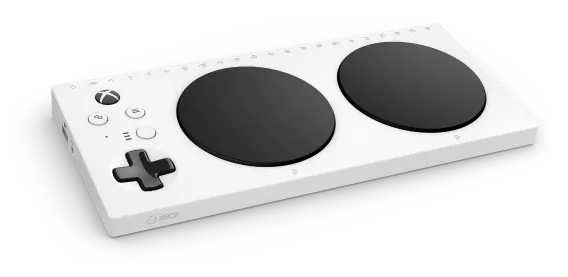 Xbox Adaptive Controller with two large buttons and USB inputs.