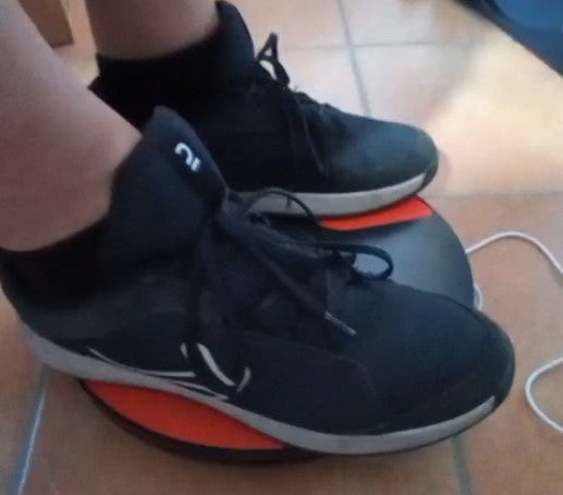 Using a balance board with the feet.